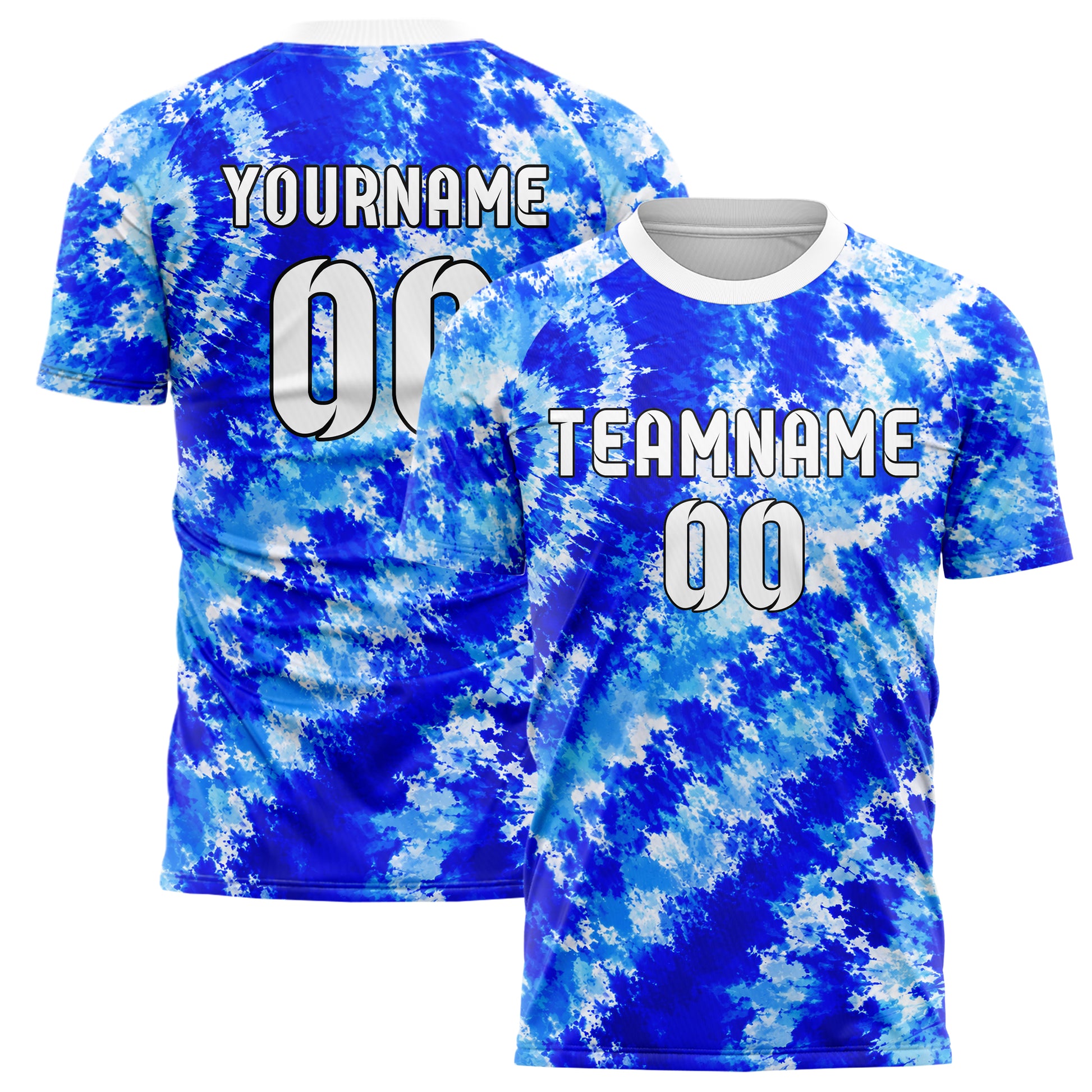 Royalblau lebendiges Batik Off Center Spiral Design 04-0004 individuelles Fußballtrikot main