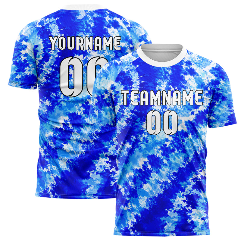 Royalblau lebendiges Batik Off Center Spiral Design 04-0004 individuelles Fußballtrikot main