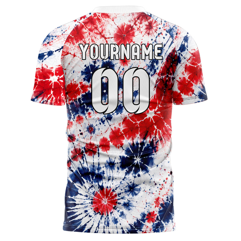 Weiss klassisches Batik diagonal fliessende Wellen Design 04-0017 individuelles Fußballtrikot back