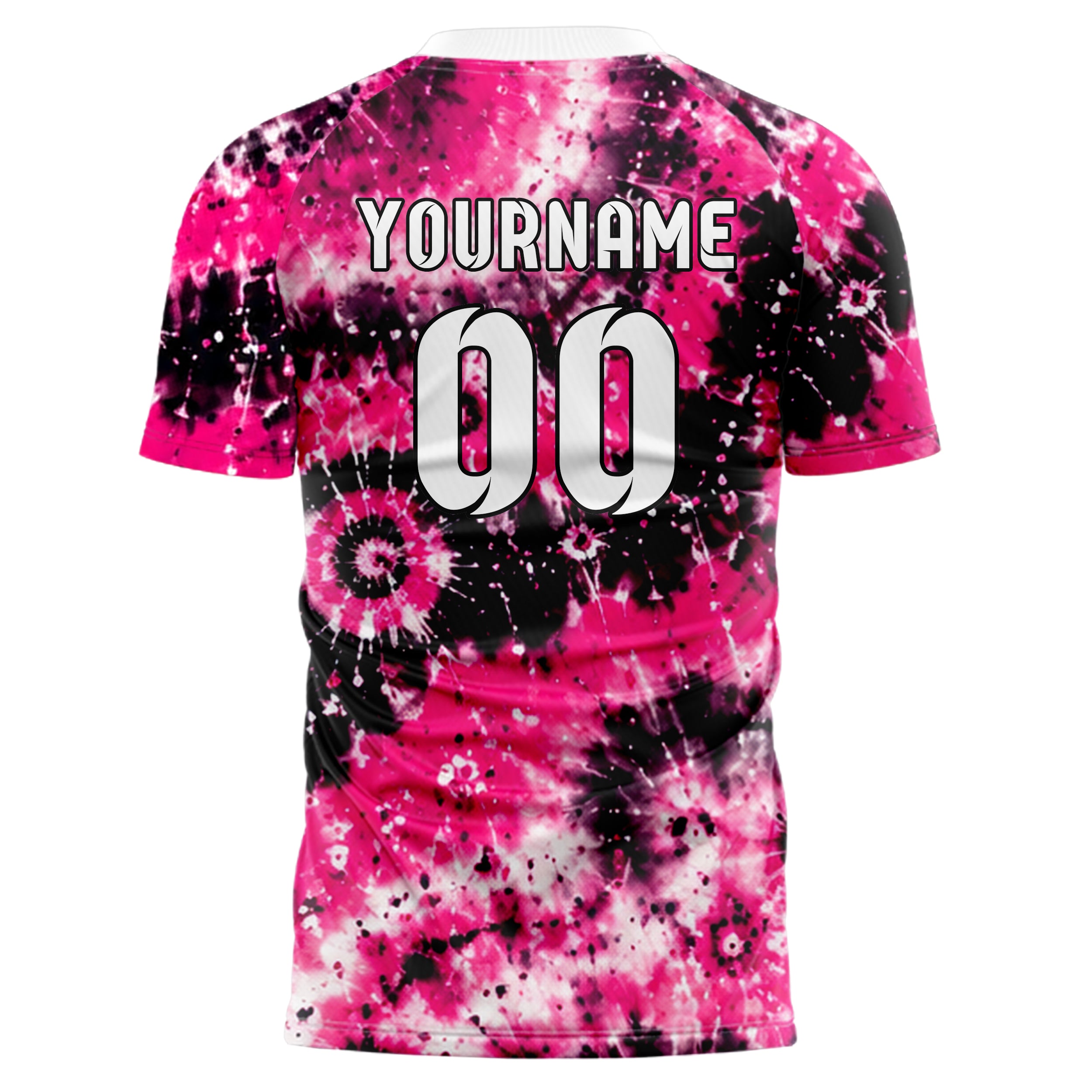 Hot Pink lebendiges Batik Multi Ring Spiral Design 04-0013 individuelles Fußballtrikot back