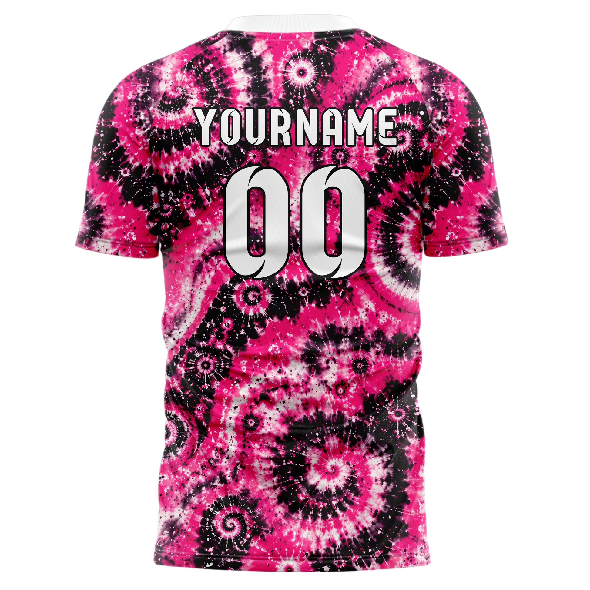 Hot Pink lebendiges Batik Multi Ring Spiral Design 04-0013 individuelles Fußballtrikot front