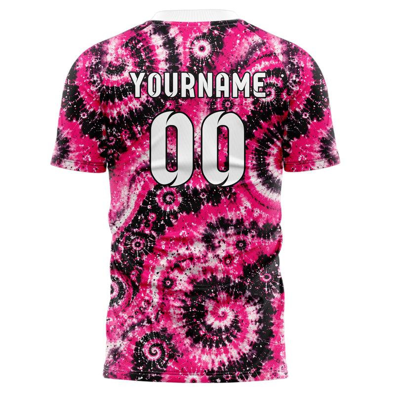 Hot Pink lebendiges Batik Multi Ring Spiral Design 04-0013 individuelles Fußballtrikot front