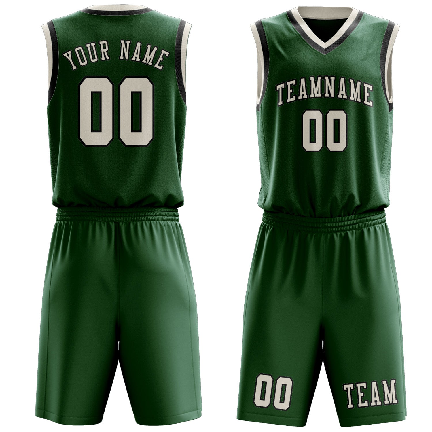 Benutzerdefiniertes Professionelles Moosgrün Beige Basketballtrikot-Set