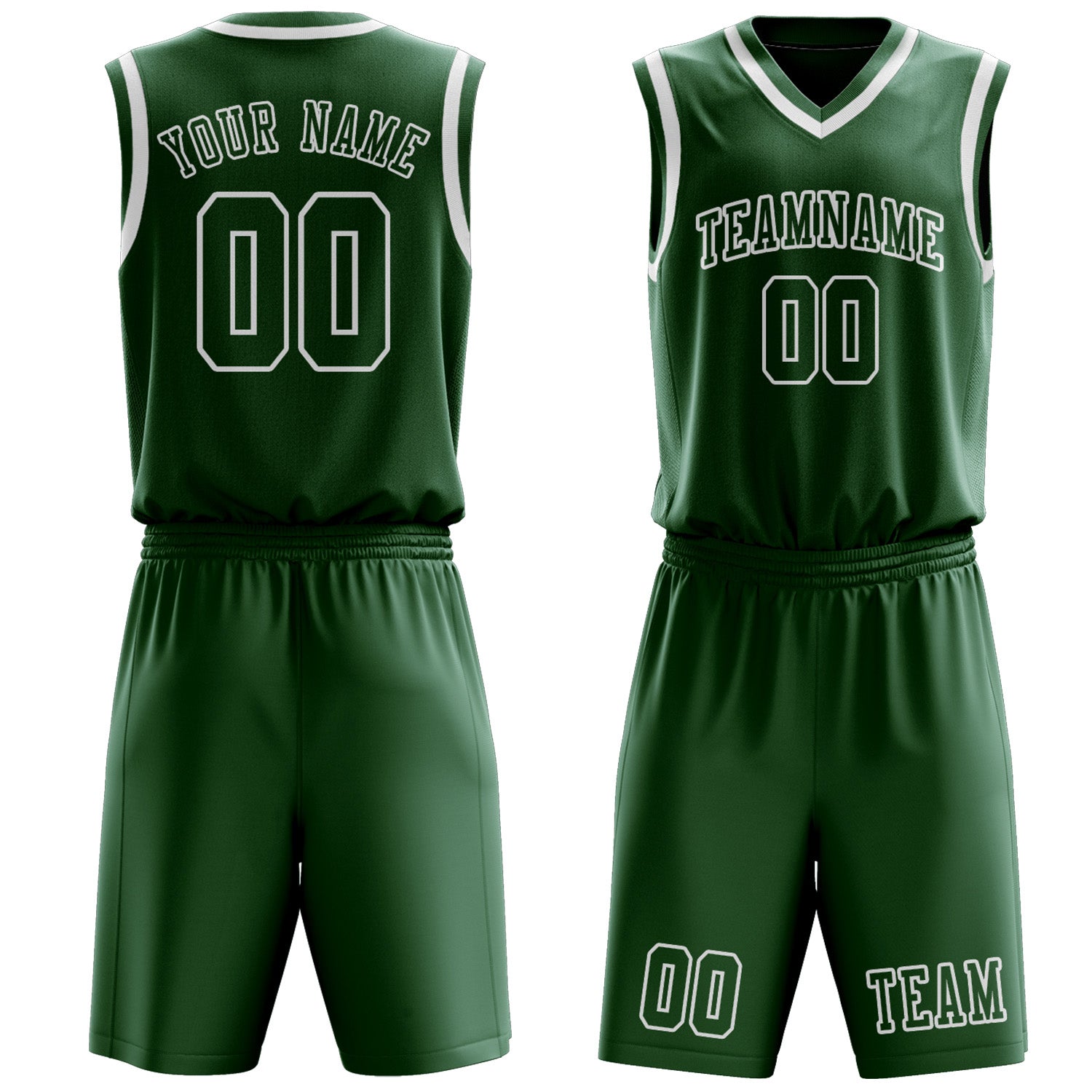 Benutzerdefiniertes Professionelles Moosgrün Weiß Basketballtrikot-Set
