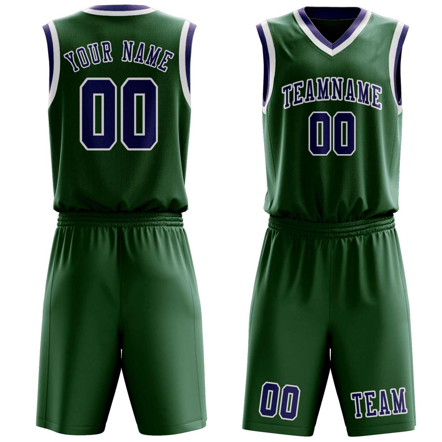 Benutzerdefiniertes Professionelles Moosgrün Lila Basketballtrikot-Set