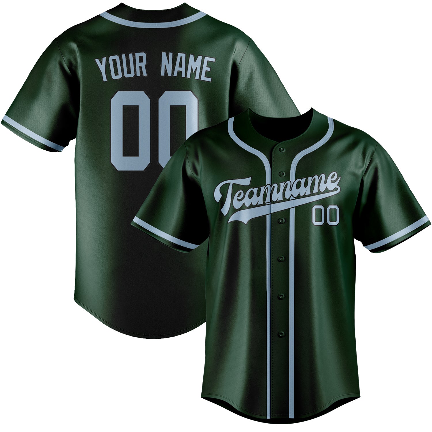 Benutzerdefiniertes Professionelles Moosgrün Hellblau Baseballtrikot