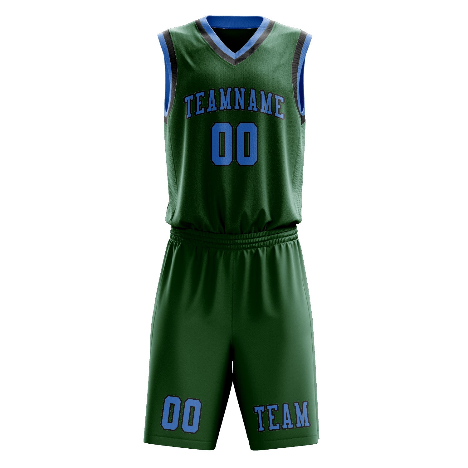 Benutzerdefiniertes Professionelles Moosgrün Hellblau Basketballtrikot-Set
