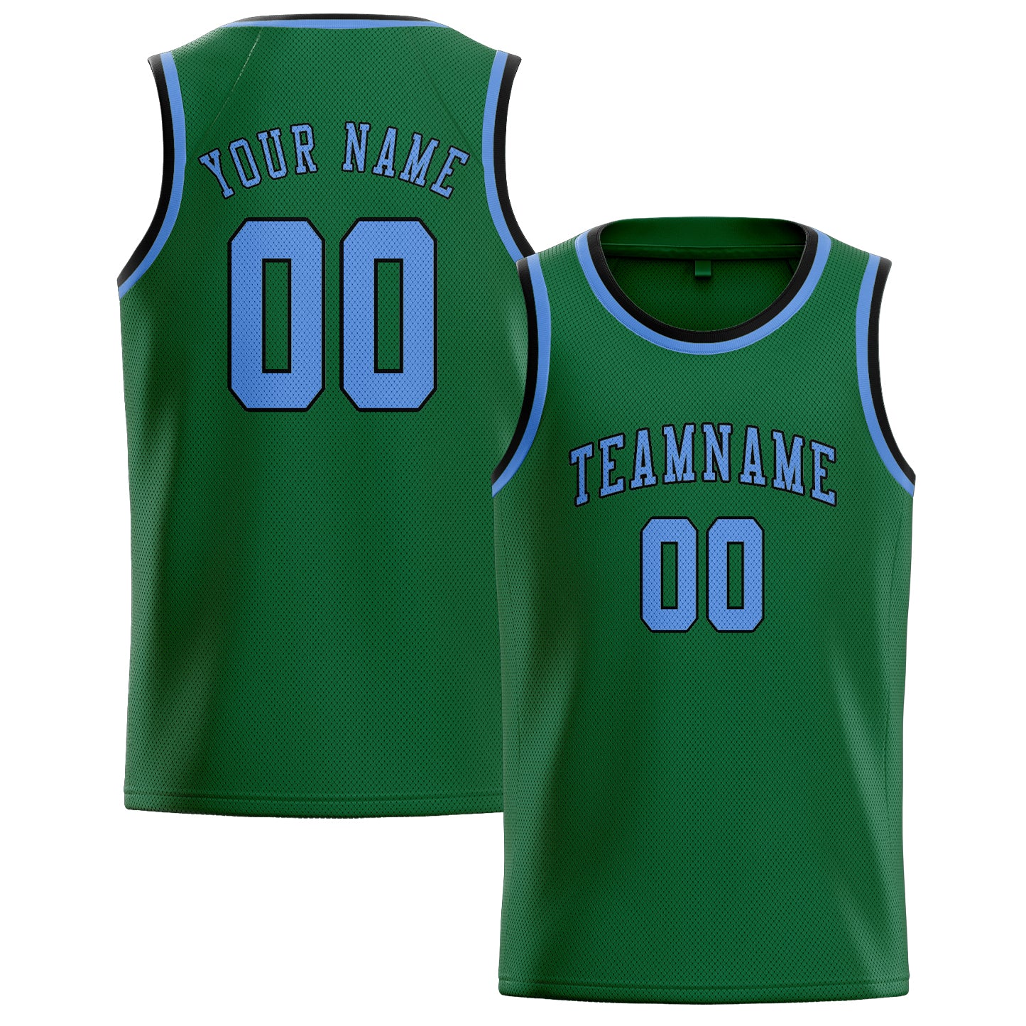 Benutzerdefiniertes Professionelles Moosgrün Hellblau Basketballtrikot