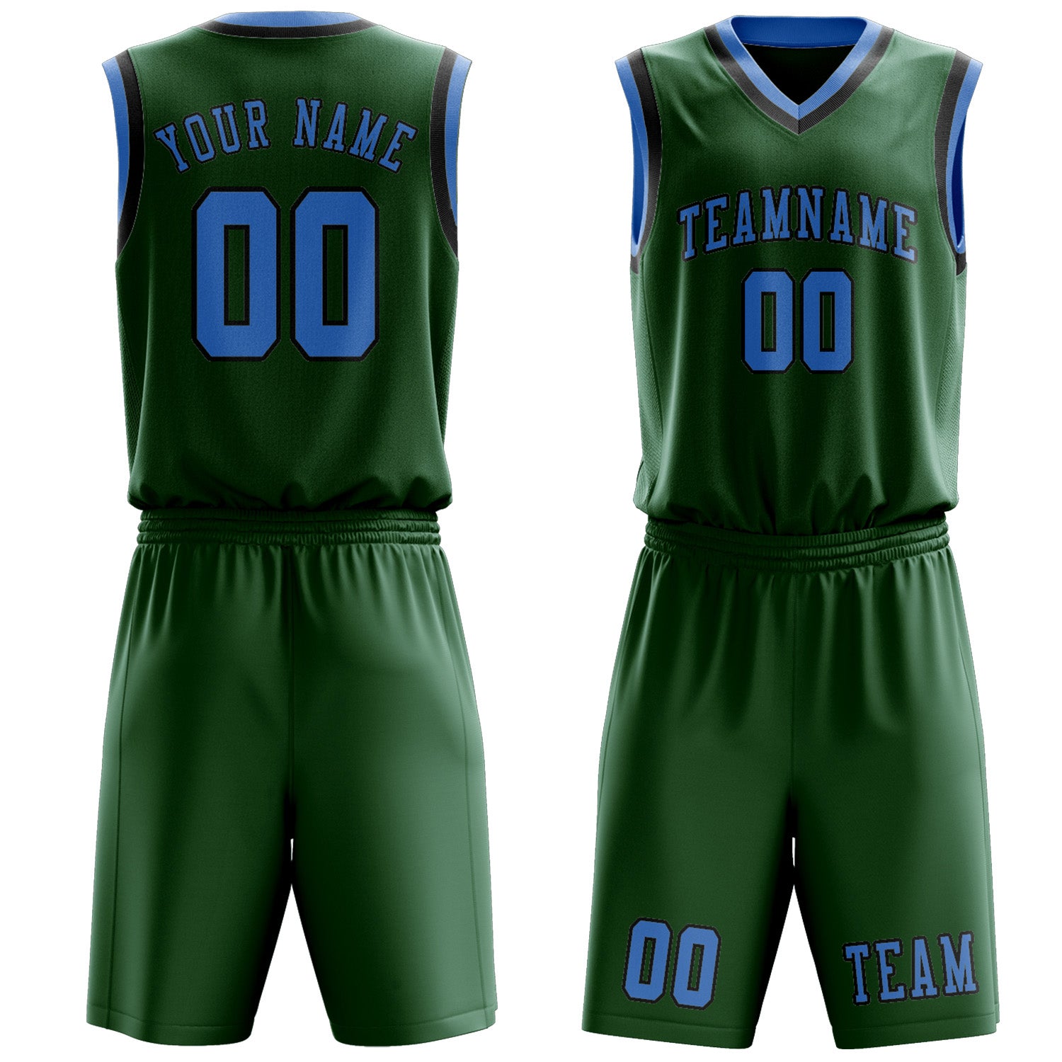 Benutzerdefiniertes Professionelles Moosgrün Hellblau Basketballtrikot-Set