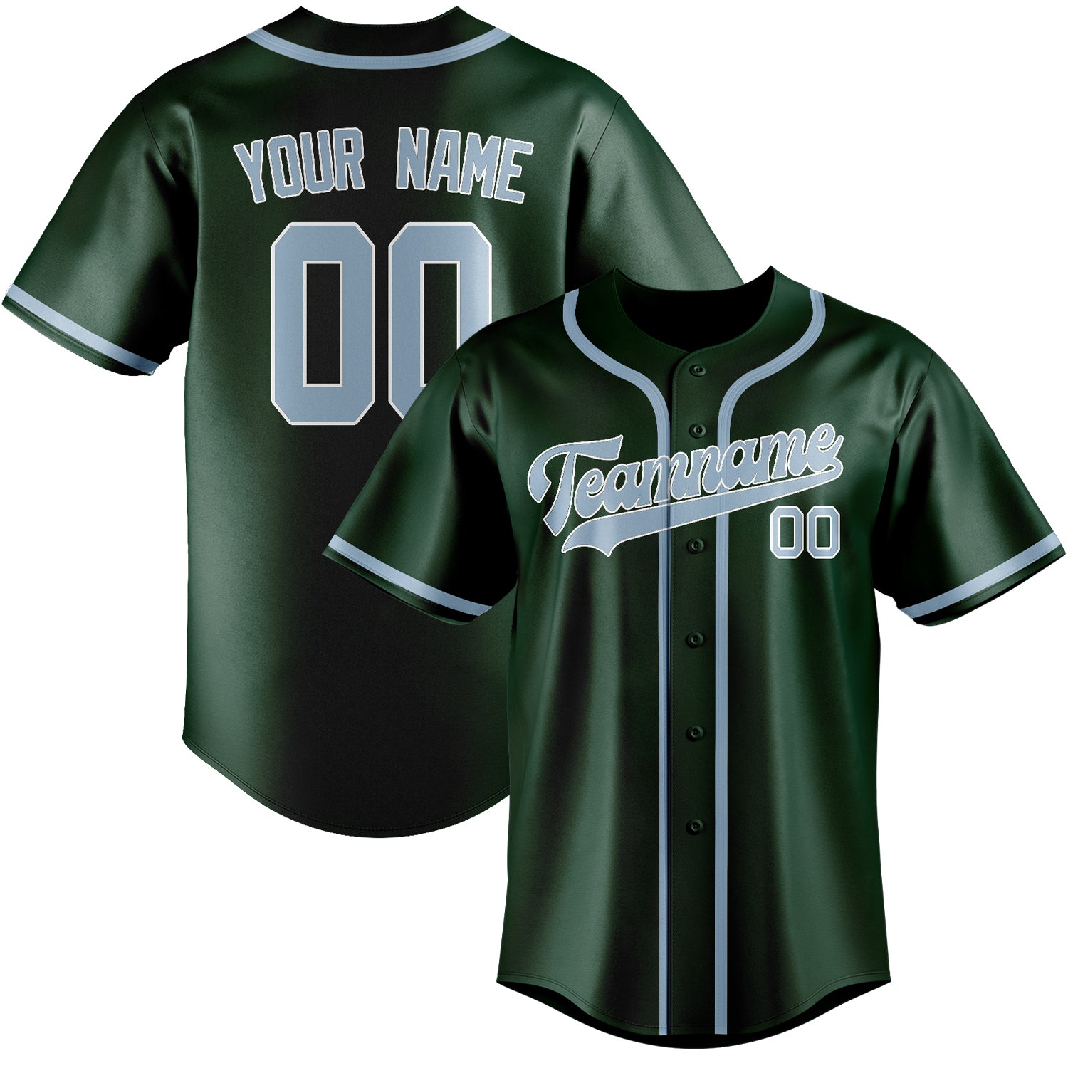 Benutzerdefiniertes Professionelles Moosgrün Hellblau Baseballtrikot