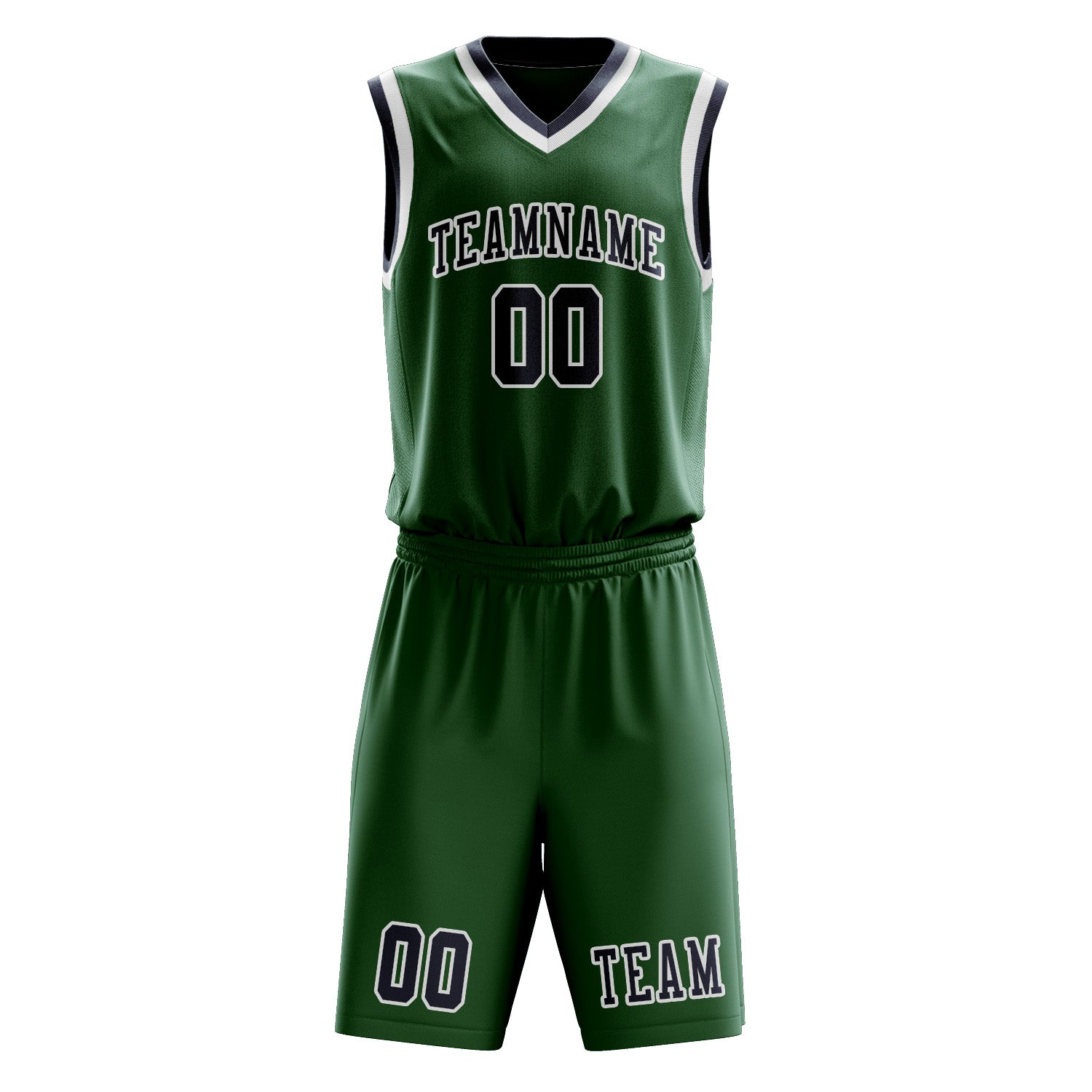 Benutzerdefiniertes Professionelles Moosgrün Marineblau Basketballtrikot-Set