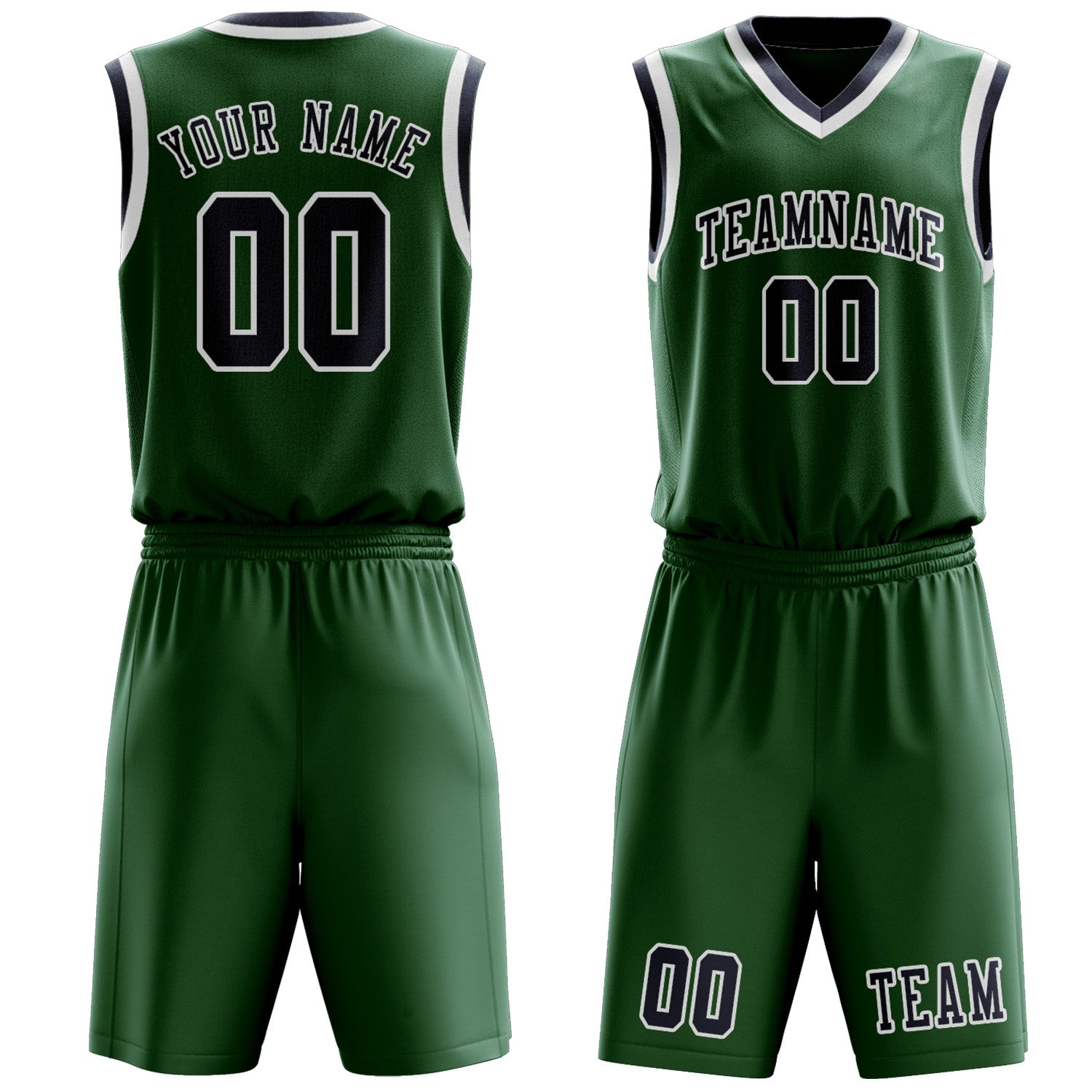 Benutzerdefiniertes Professionelles Moosgrün Marineblau Basketballtrikot-Set