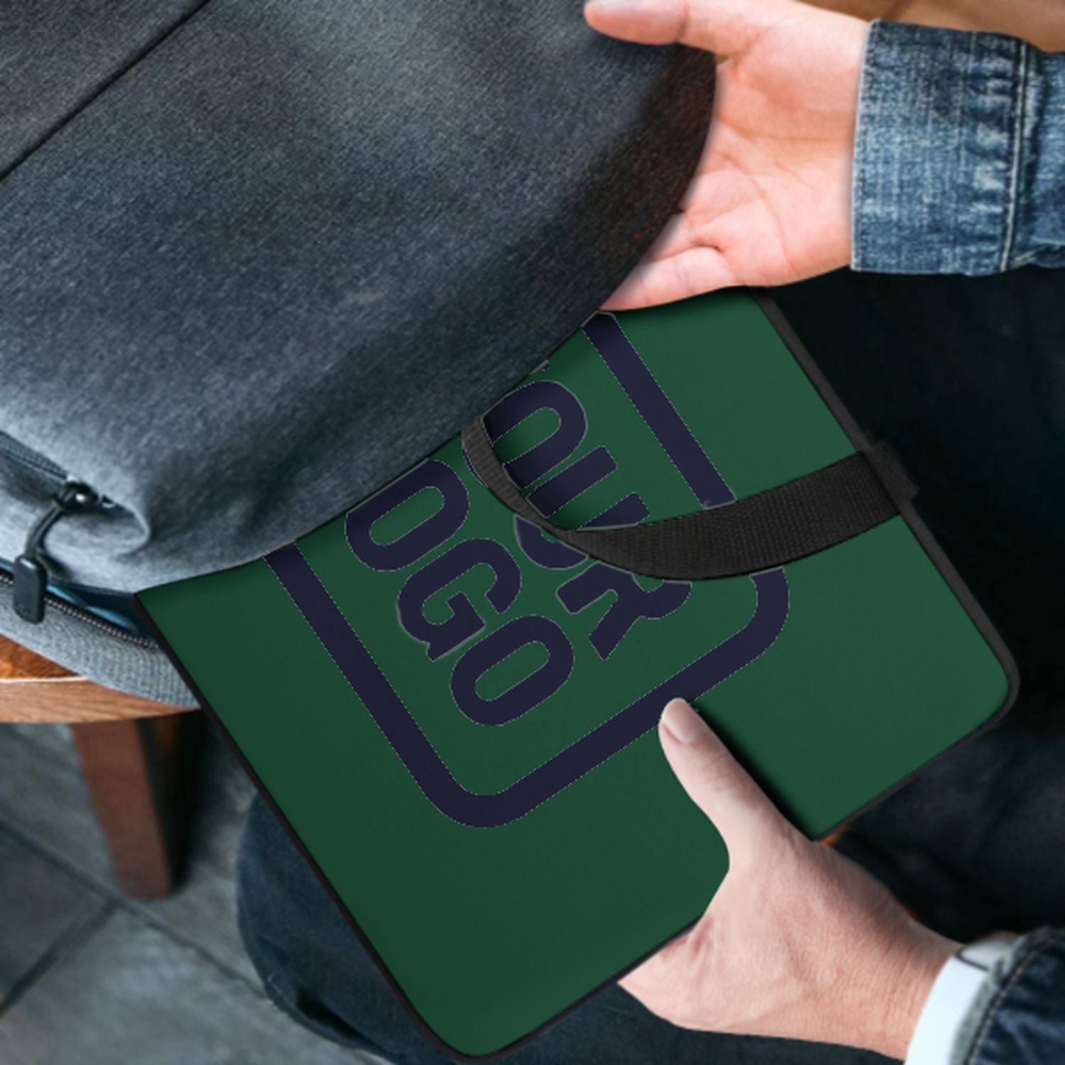 Bolsa portátil marina verde musgo hecha a medida