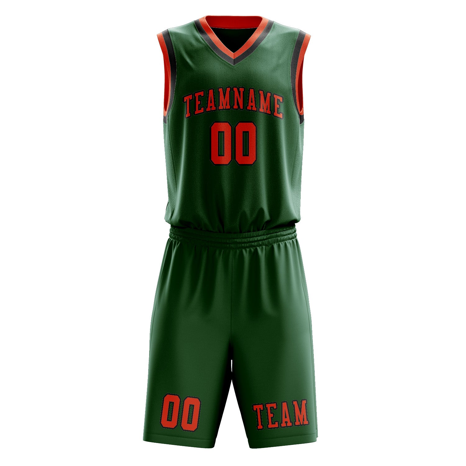 Benutzerdefiniertes Professionelles Moosgrün Orangerot Basketballtrikot-Set