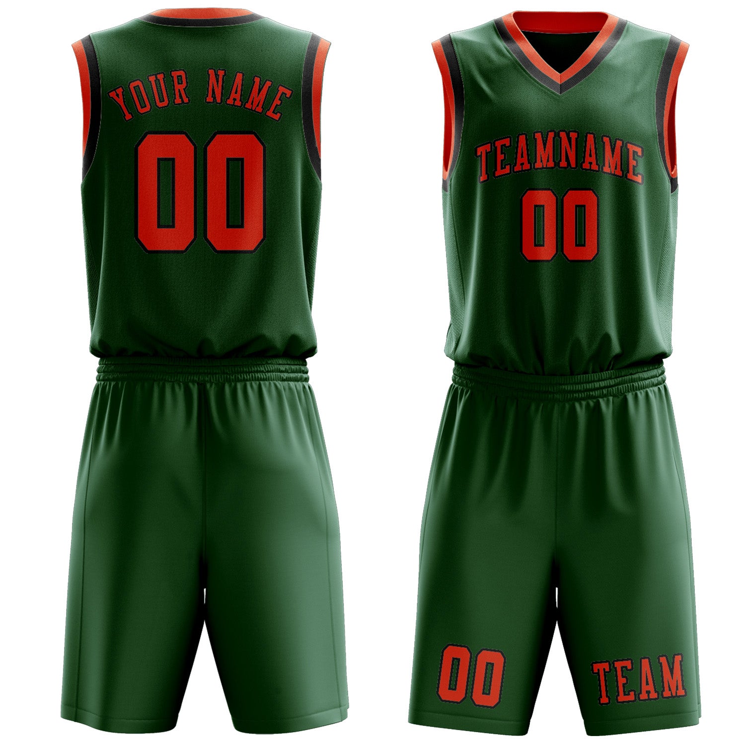 Benutzerdefiniertes Professionelles Moosgrün Orangerot Basketballtrikot-Set
