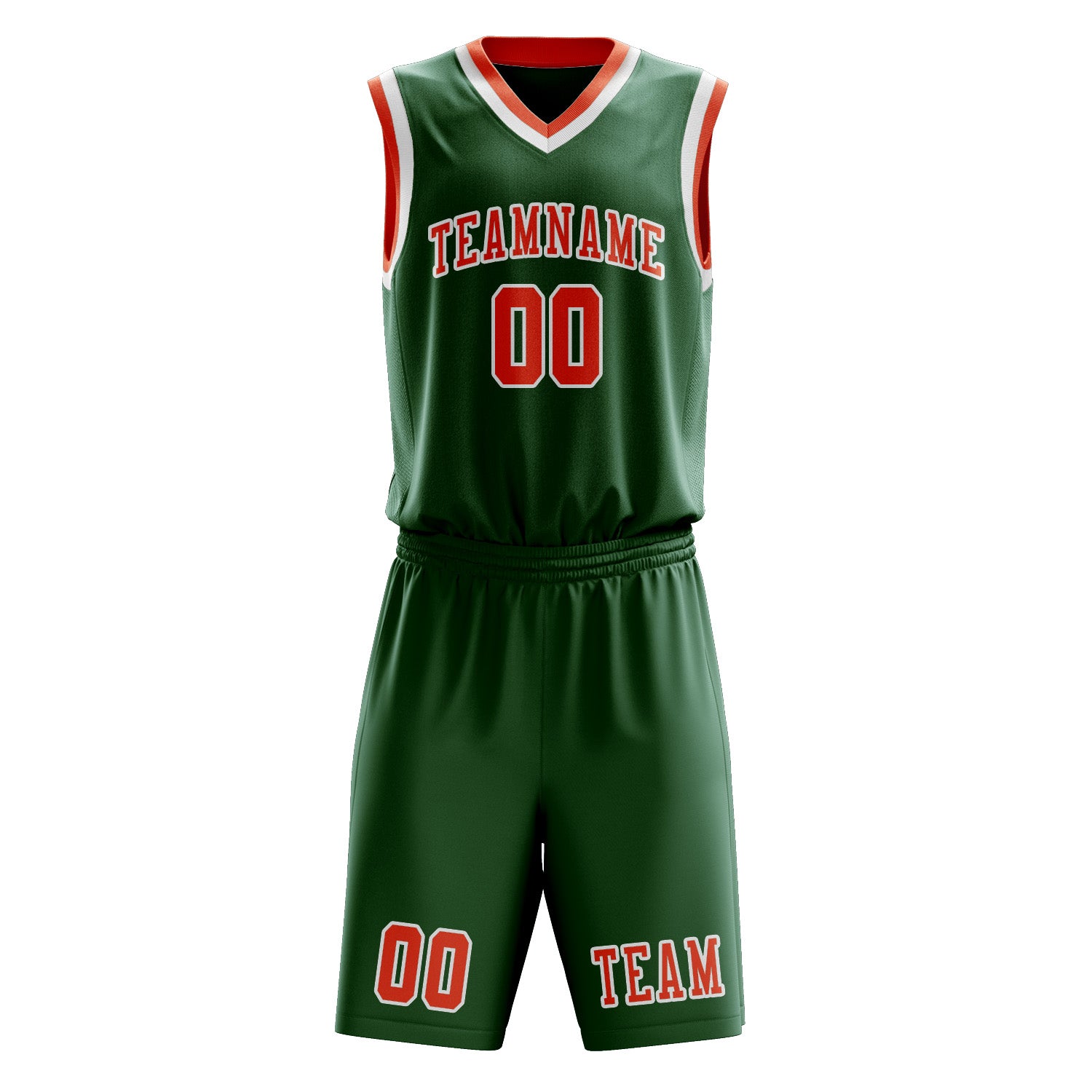 Benutzerdefiniertes Professionelles Moosgrün Orangerot Basketballtrikot-Set