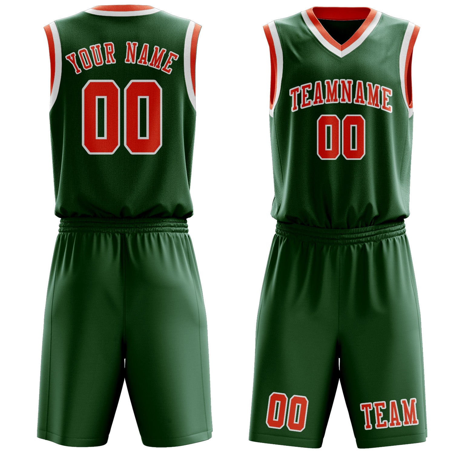 Benutzerdefiniertes Professionelles Moosgrün Orangerot Basketballtrikot-Set
