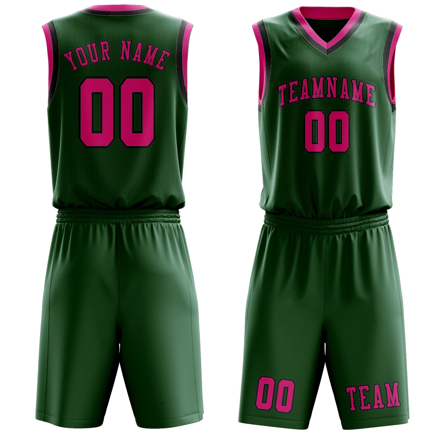 Benutzerdefiniertes Professionelles Moosgrün Rosarot Basketballtrikot-Set