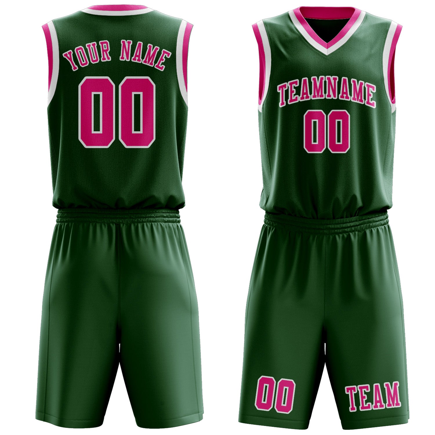 Benutzerdefiniertes Professionelles Moosgrün Rosarot Basketballtrikot-Set