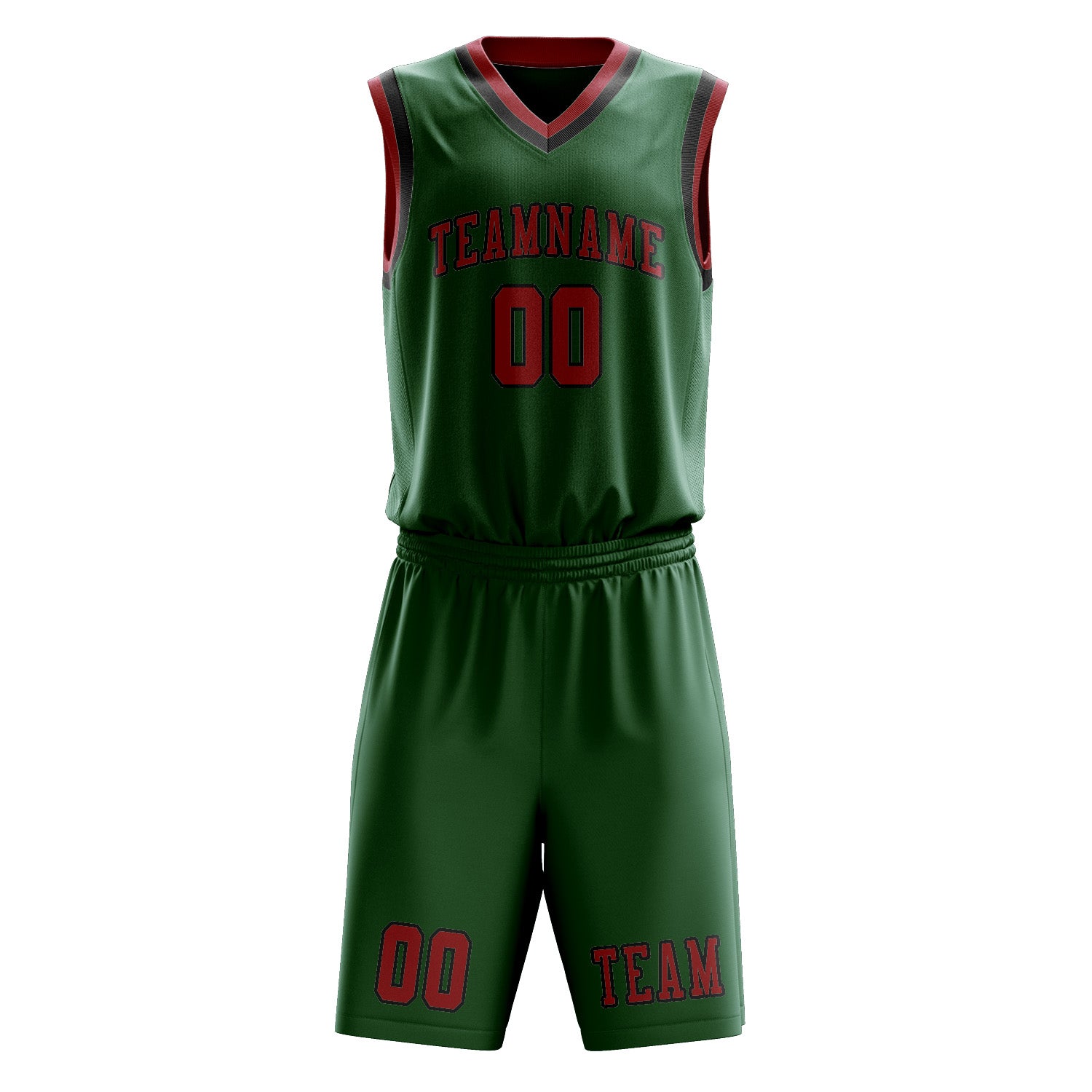 Benutzerdefiniertes Professionelles Moosgrün Rot Basketballtrikot-Set