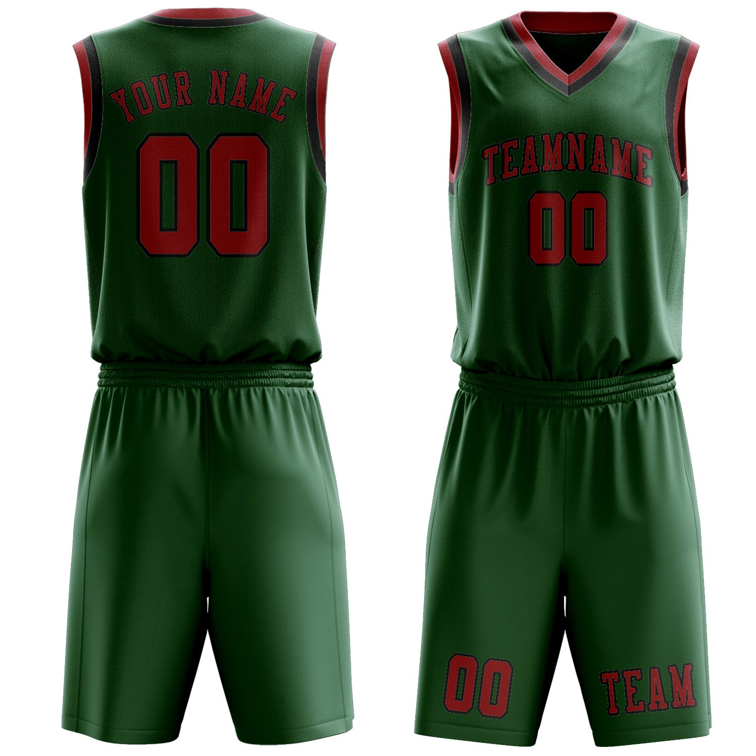 Benutzerdefiniertes Professionelles Moosgrün Rot Basketballtrikot-Set