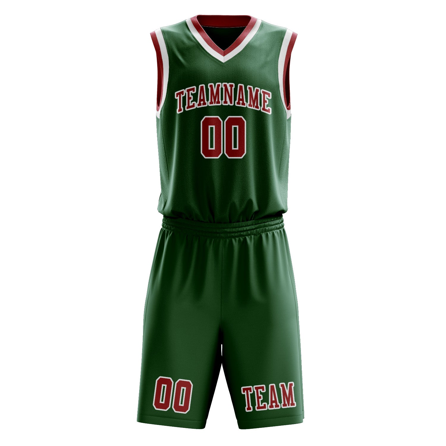 Benutzerdefiniertes Professionelles Moosgrün Rot Basketballtrikot-Set