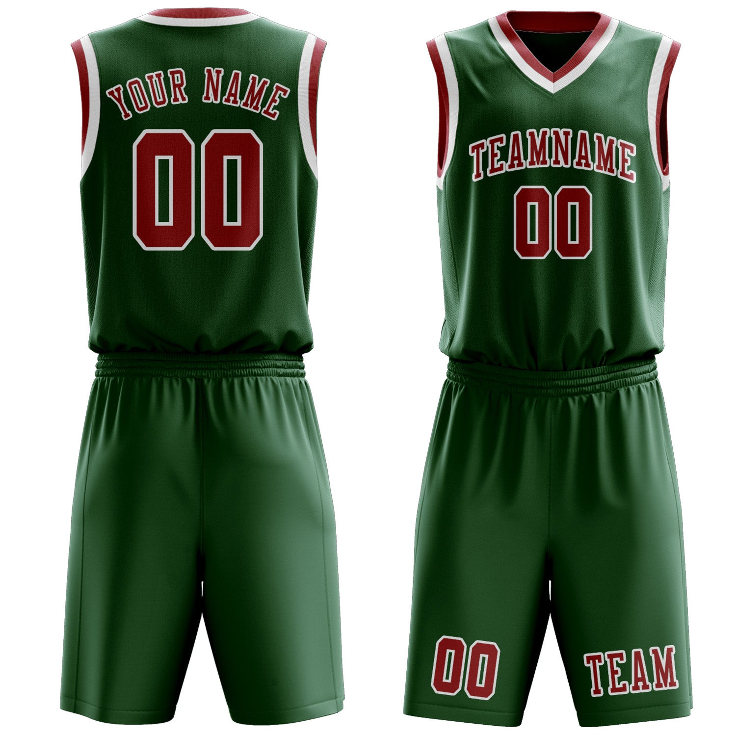 Benutzerdefiniertes Professionelles Moosgrün Rot Basketballtrikot-Set