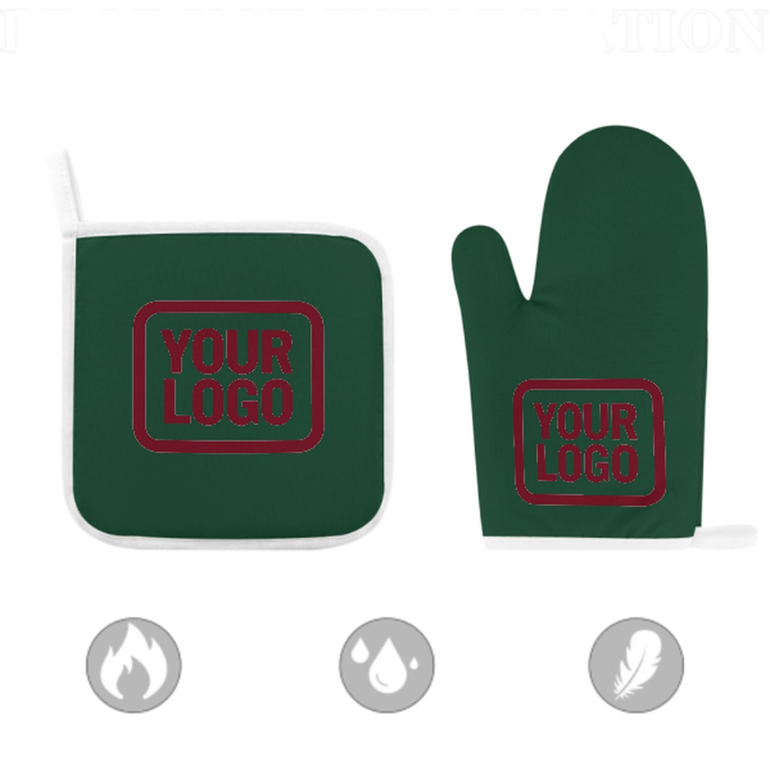 Maßgeschneidertes Moosgrün  Karmesinrot Topfhandschuh Set – 2-teilig