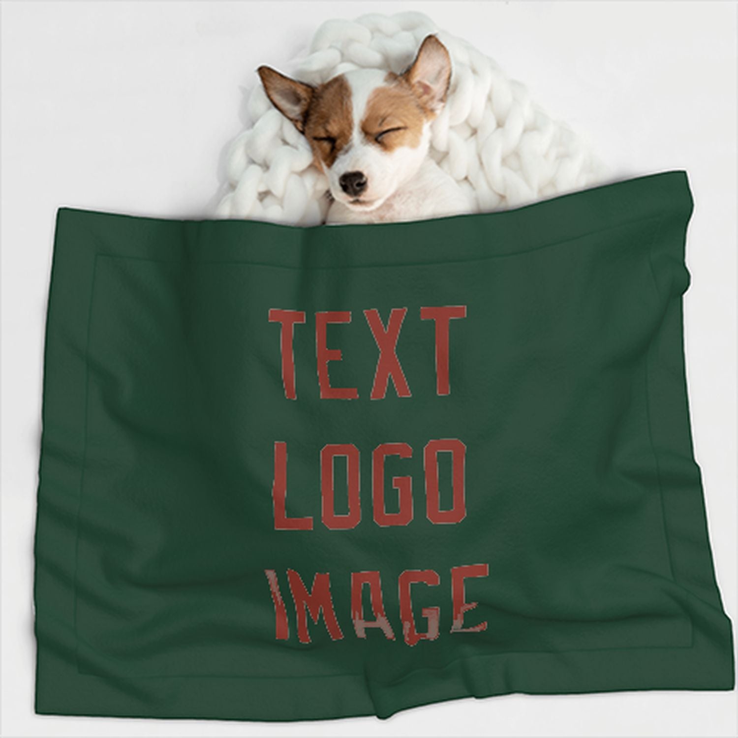 Coperta personalizzata per animali domestici color verde muschio e rosso corallo