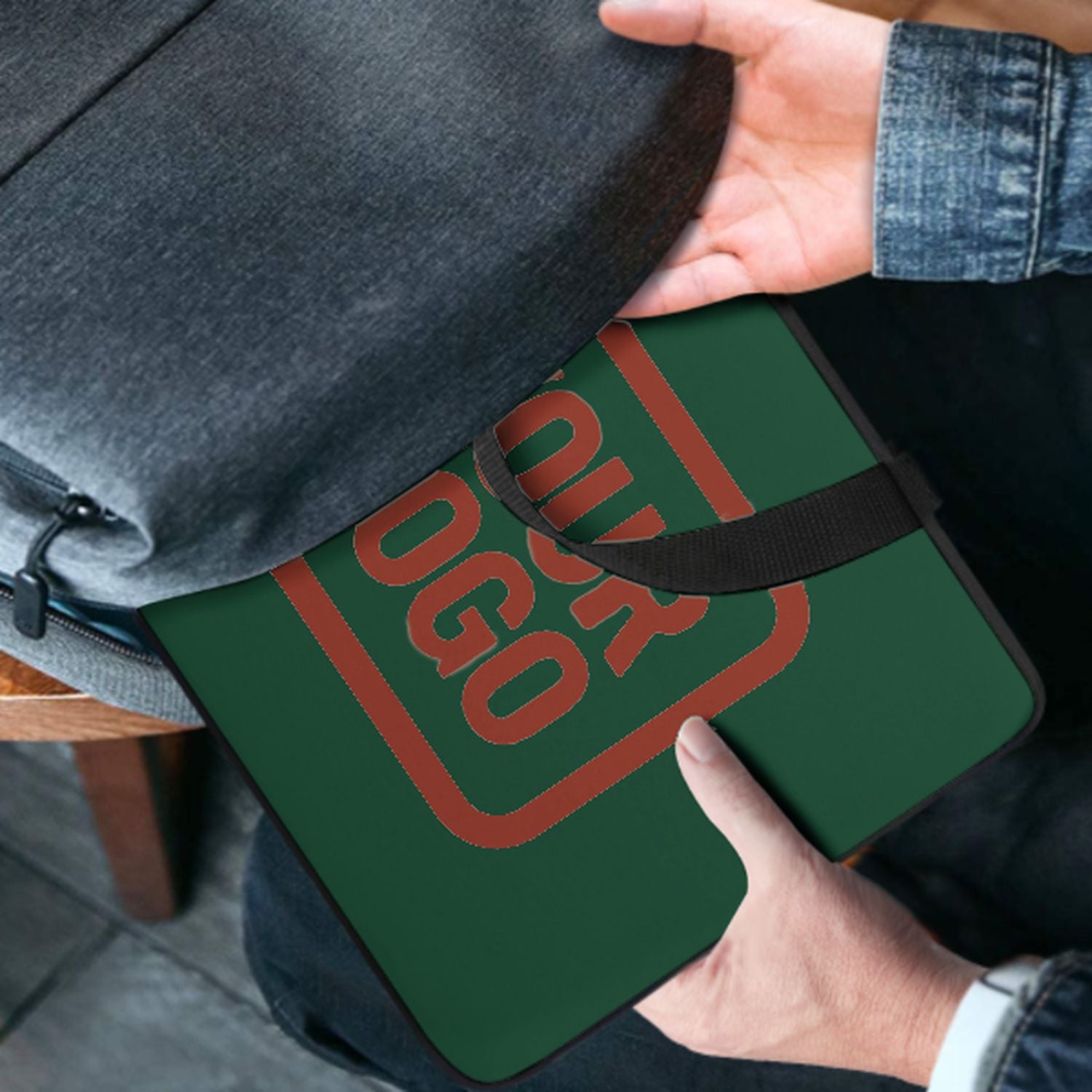 Bolsa de laptop roja de coral verde musgo a medida
