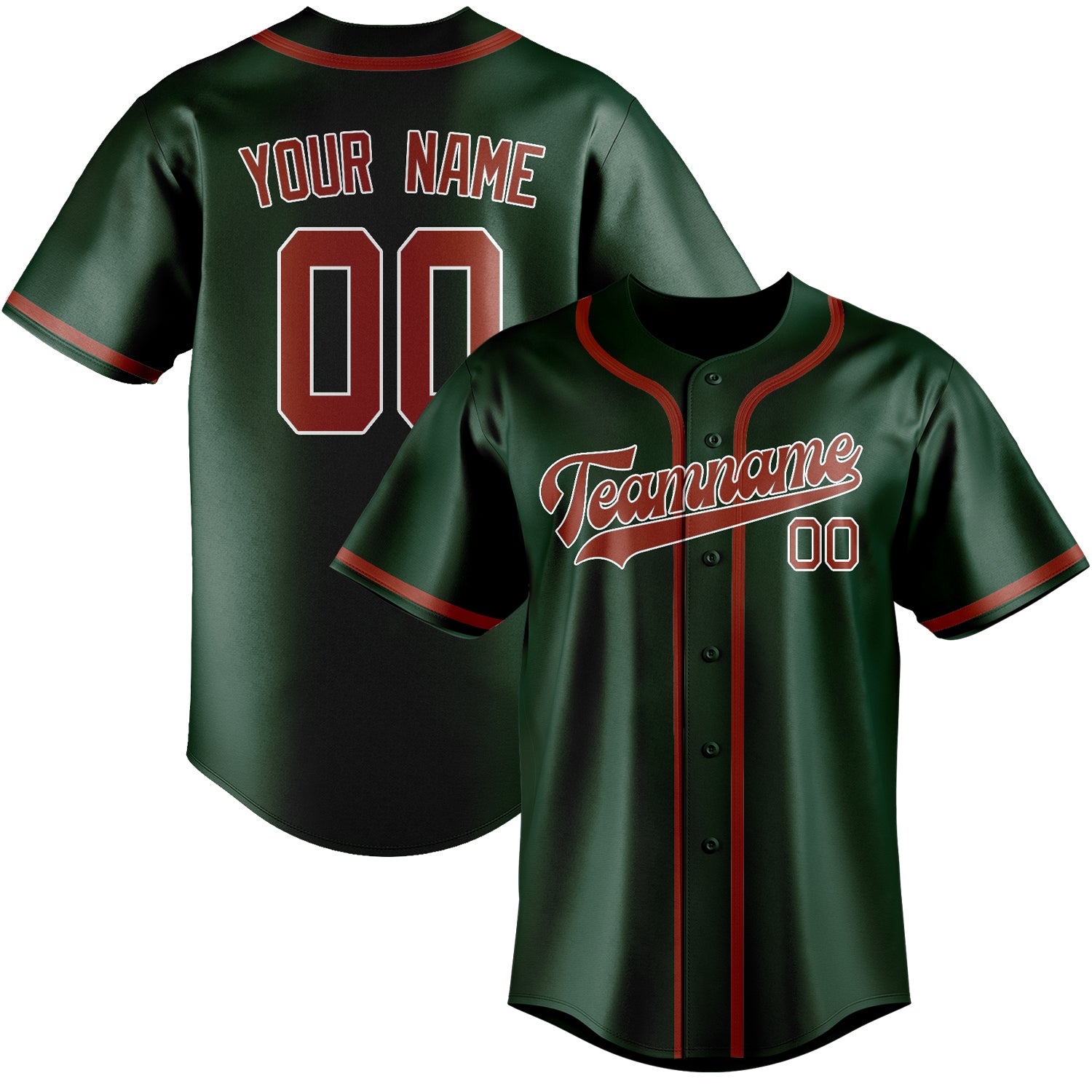 Benutzerdefiniertes Professionelles Moosgrün Korallenrot Baseballtrikot