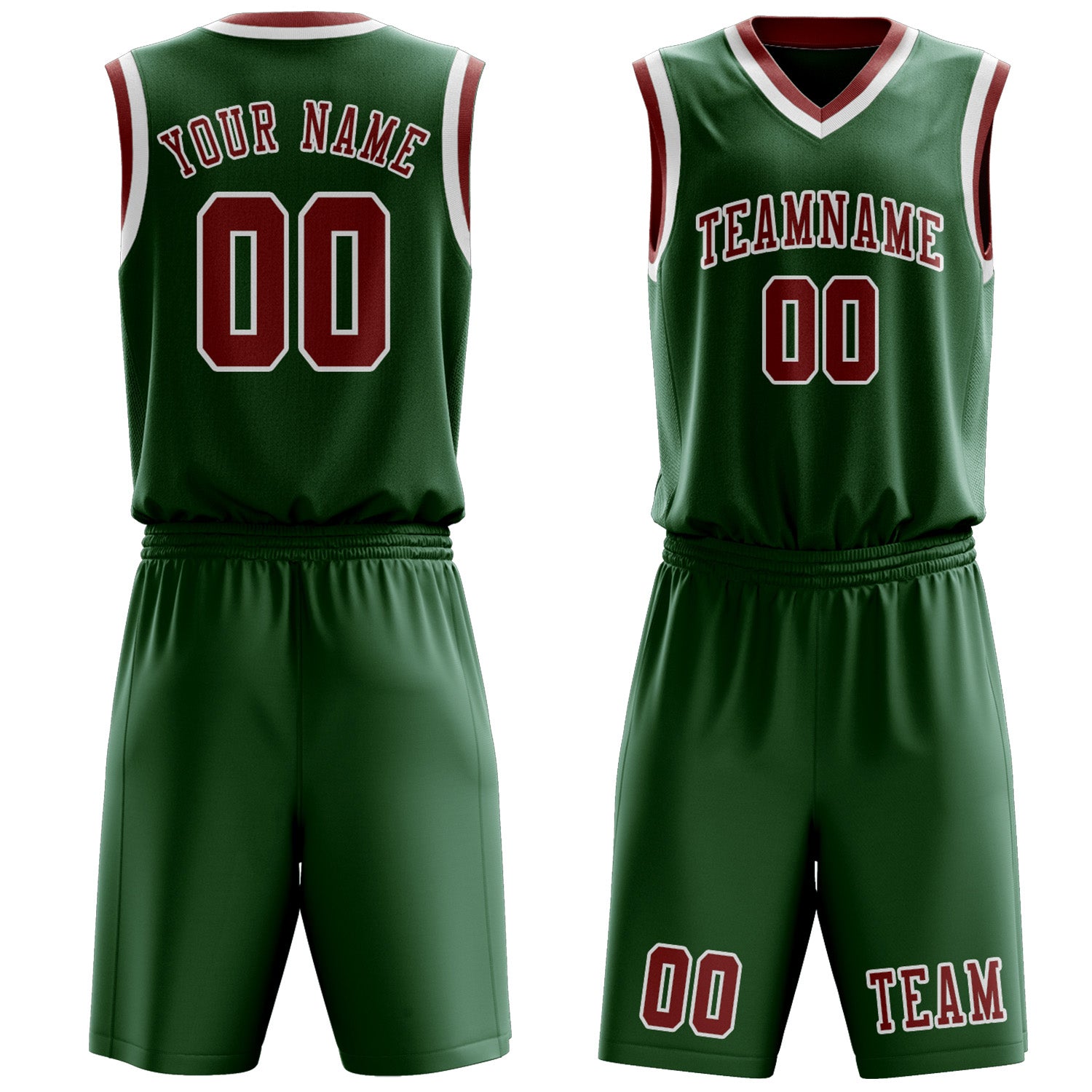 Benutzerdefiniertes Professionelles Moosgrün Korallenrot Basketballtrikot-Set