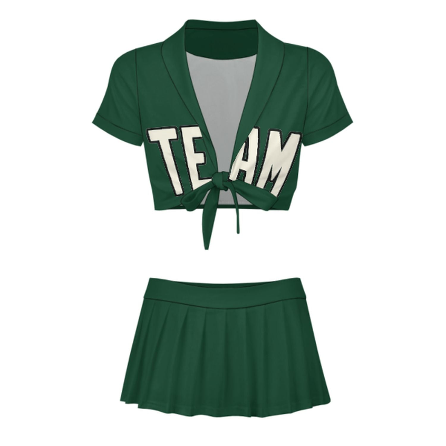 Maßgeschneidertes Moosgrün Beige Cheerleader Outfit Set