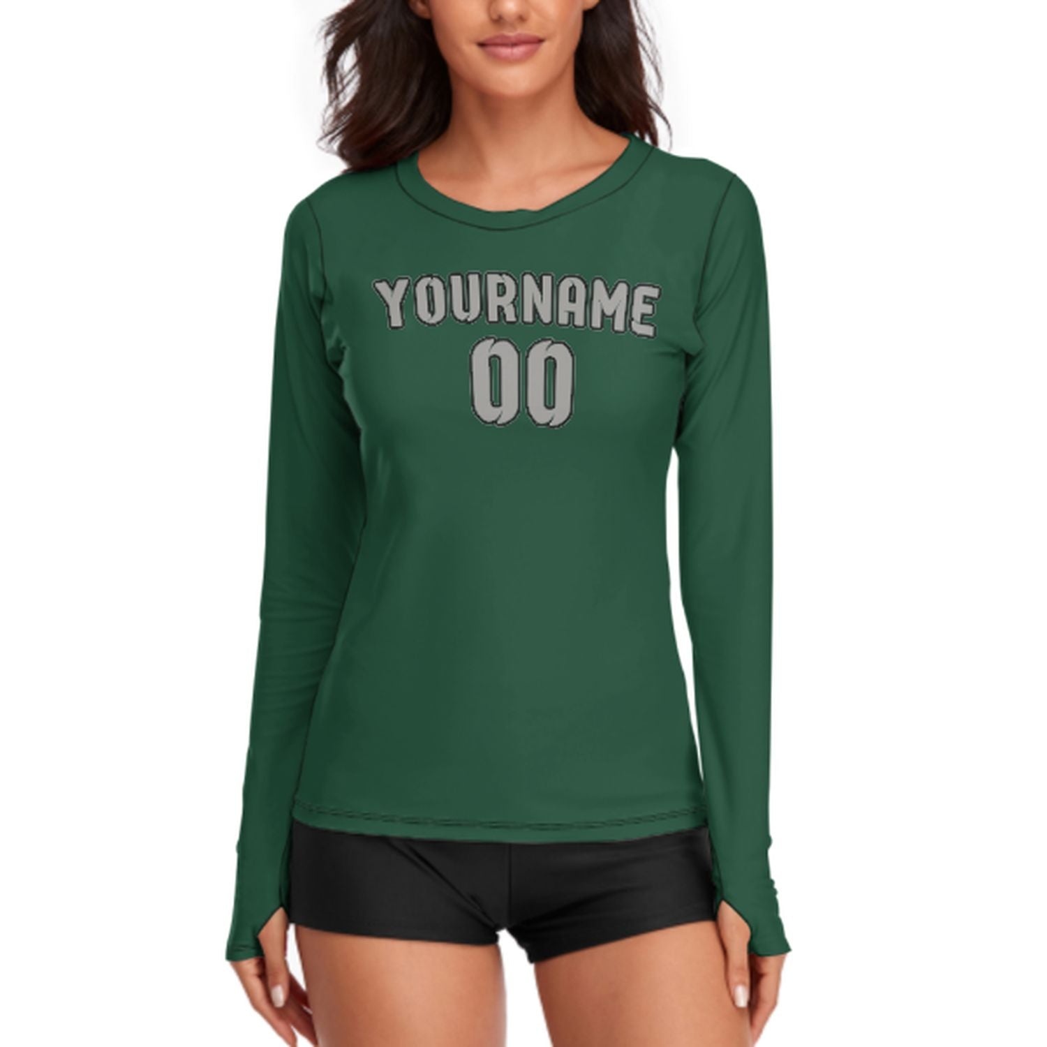 Maßgeschneidertes Moosgrün Grau Damen Langarmshirt