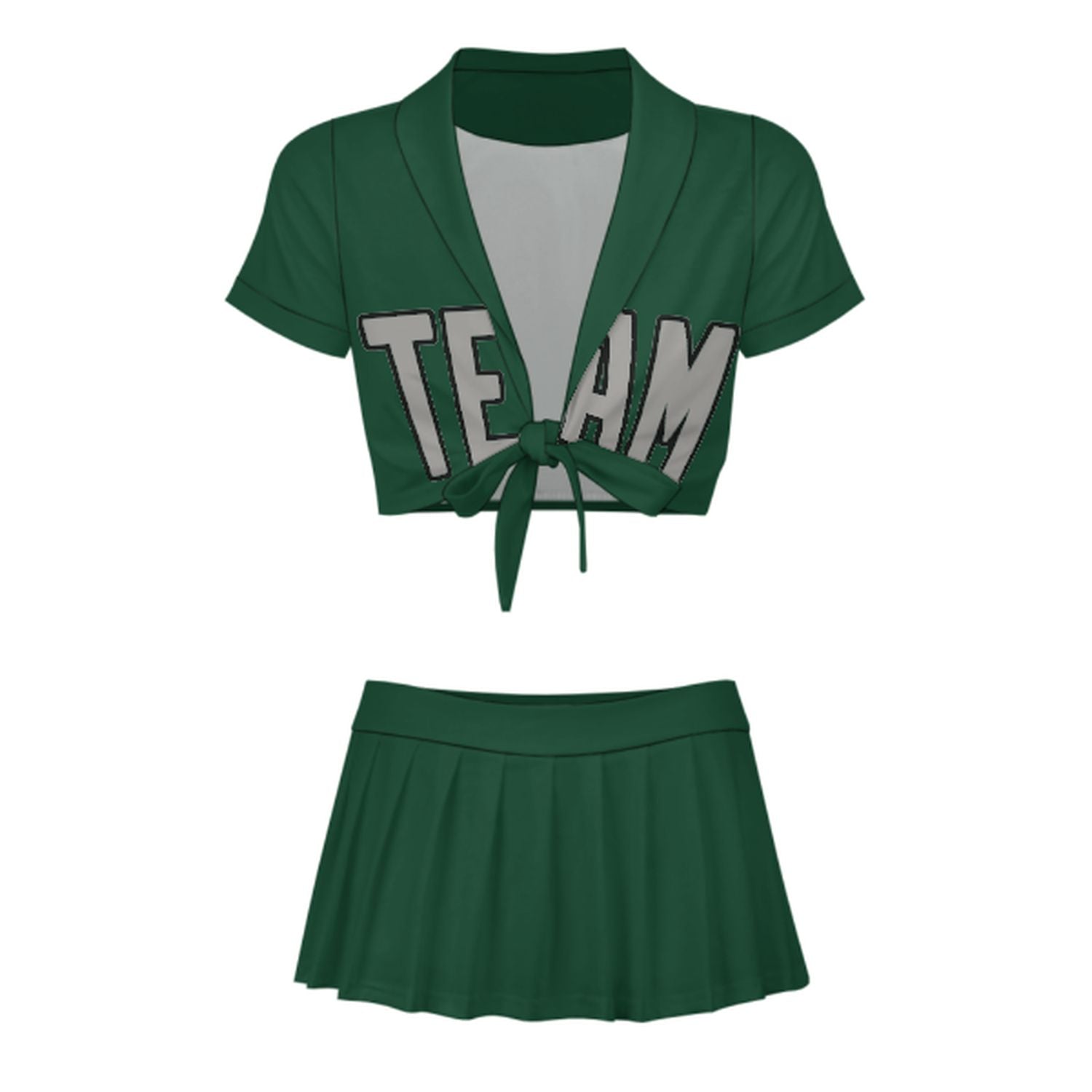 Maßgeschneidertes Moosgrün Grau Cheerleader Outfit Set