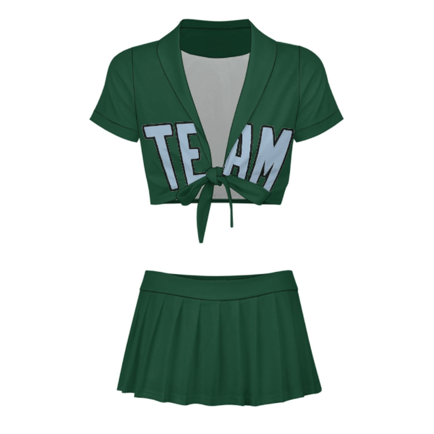 Maßgeschneidertes Moosgrün Hellblau Cheerleader Outfit Set
