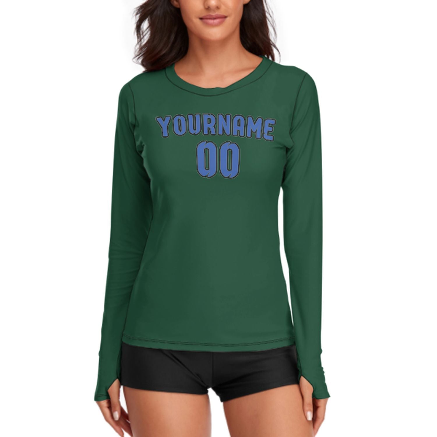 Maßgeschneidertes Moosgrün Himmelblau Damen Langarmshirt