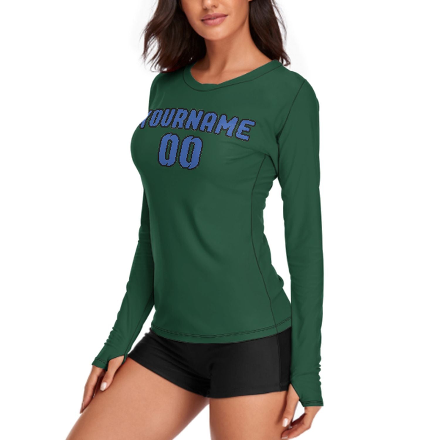 Maßgeschneidertes Moosgrün Himmelblau Damen Langarmshirt