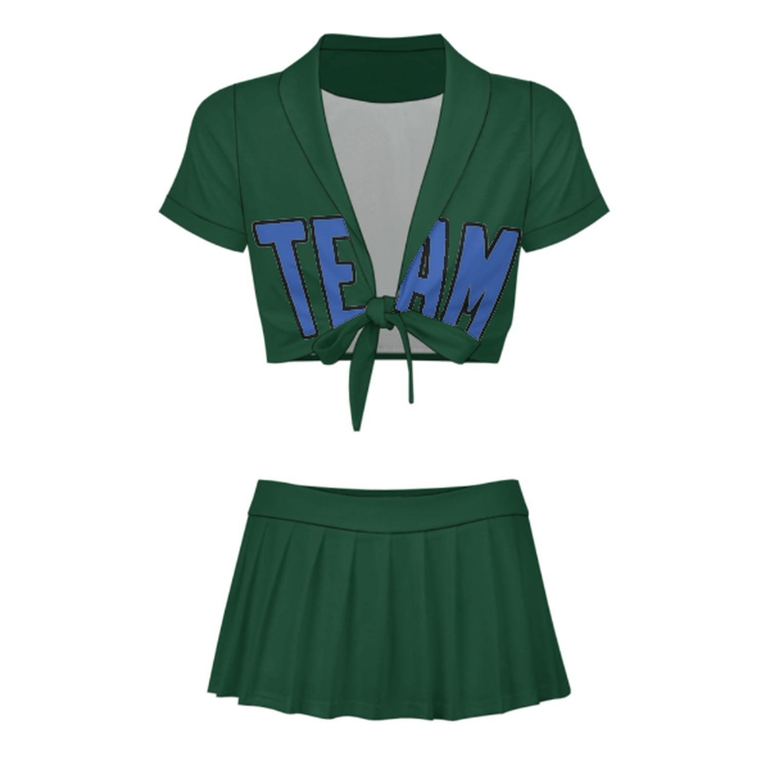 Maßgeschneidertes Moosgrün Himmelblau Cheerleader Outfit Set