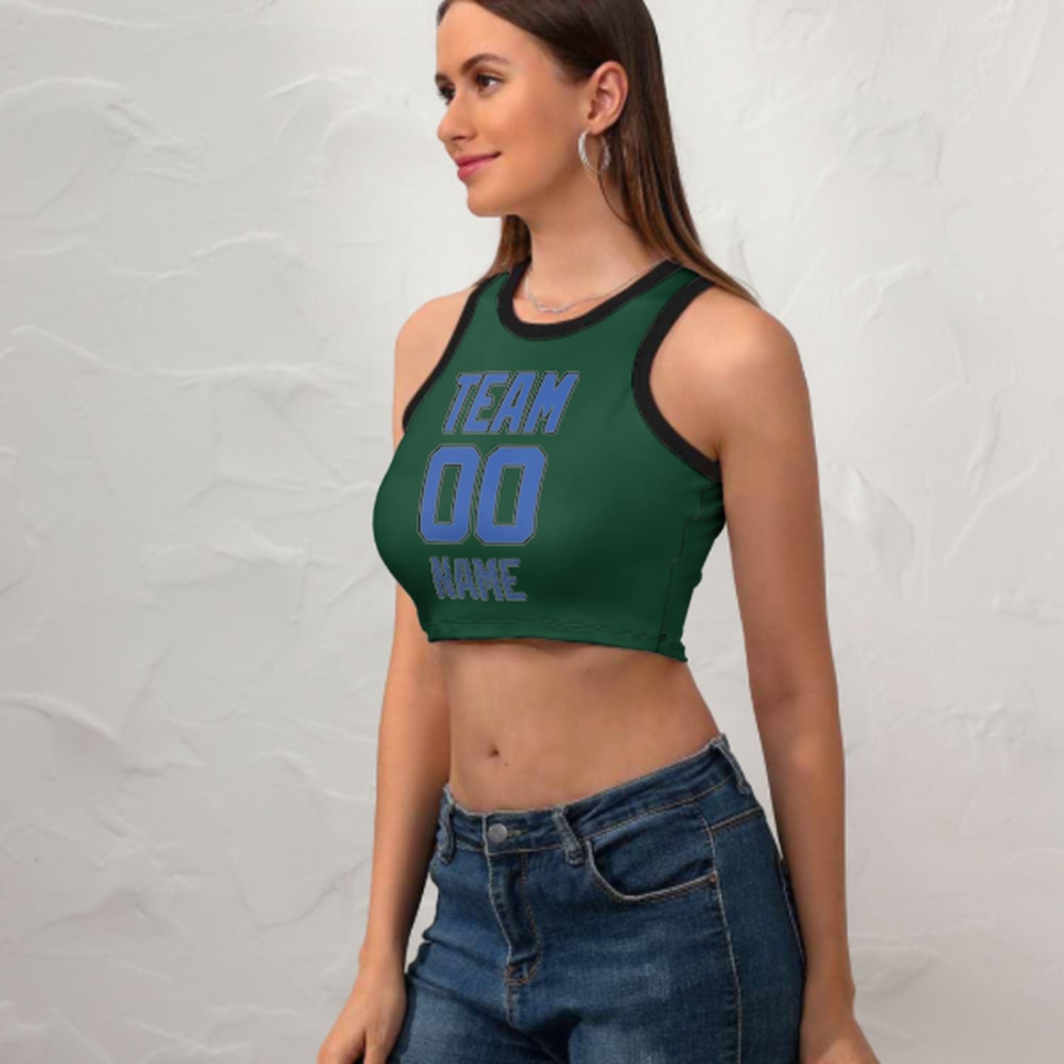 Tailor -made moss -green sky blue sleeveless tank top