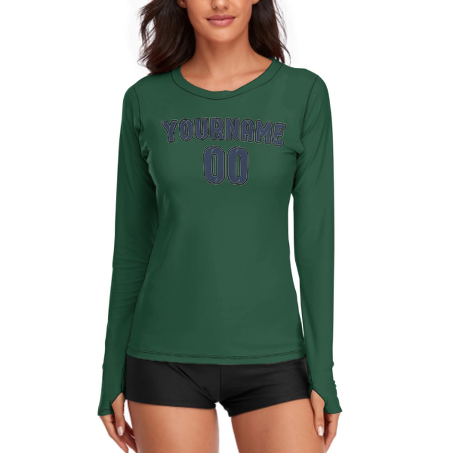 Maßgeschneidertes Moosgrün Marineblau Damen Langarmshirt