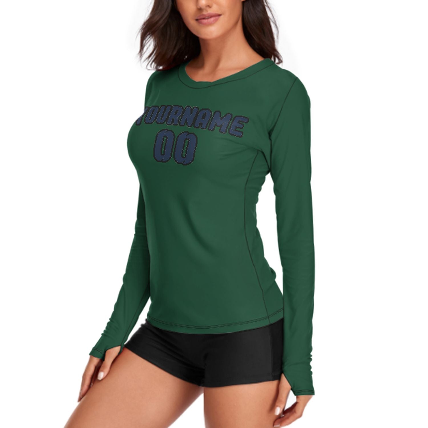 Maßgeschneidertes Moosgrün Marineblau Damen Langarmshirt