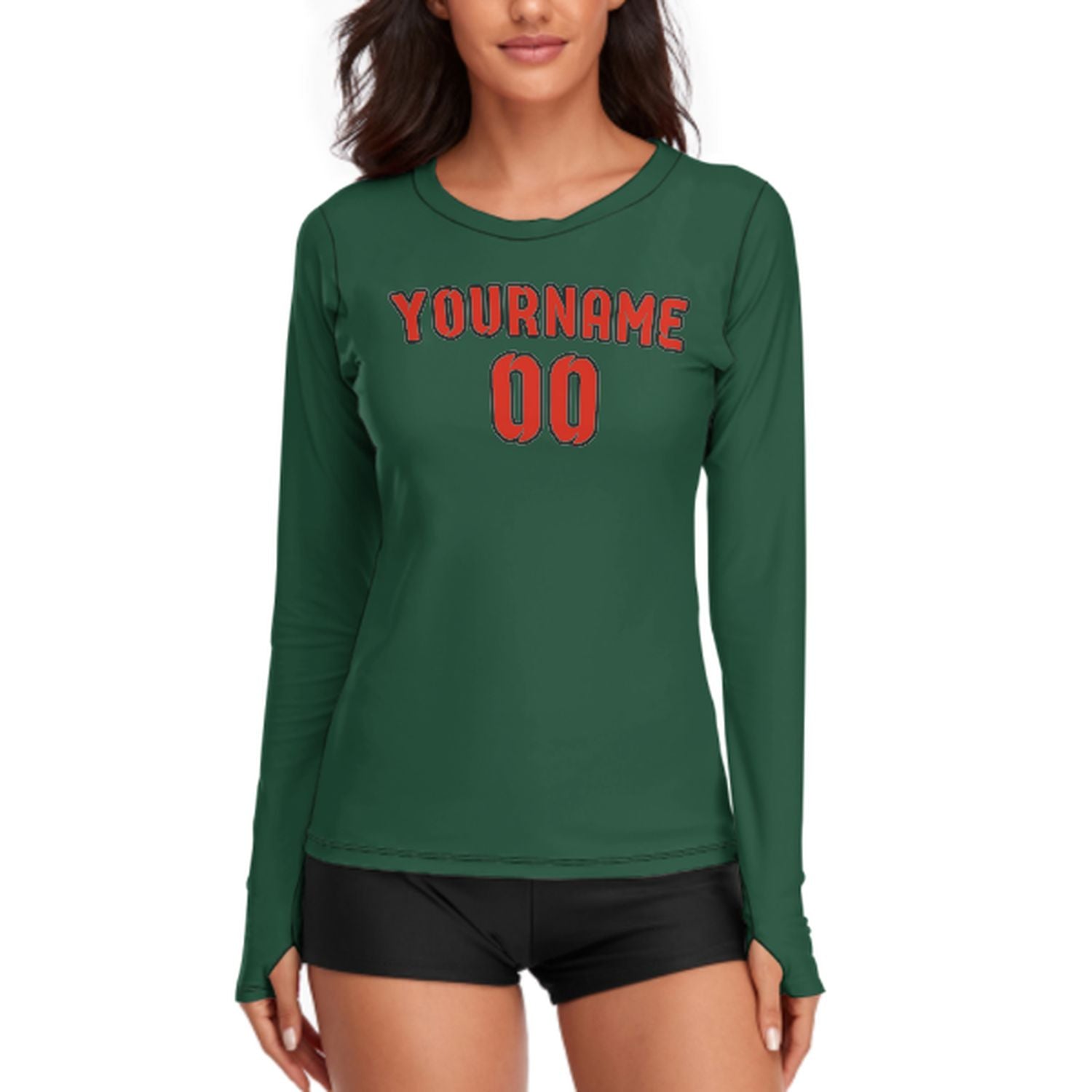 Maßgeschneidertes Moosgrün Orangerot Damen Langarmshirt