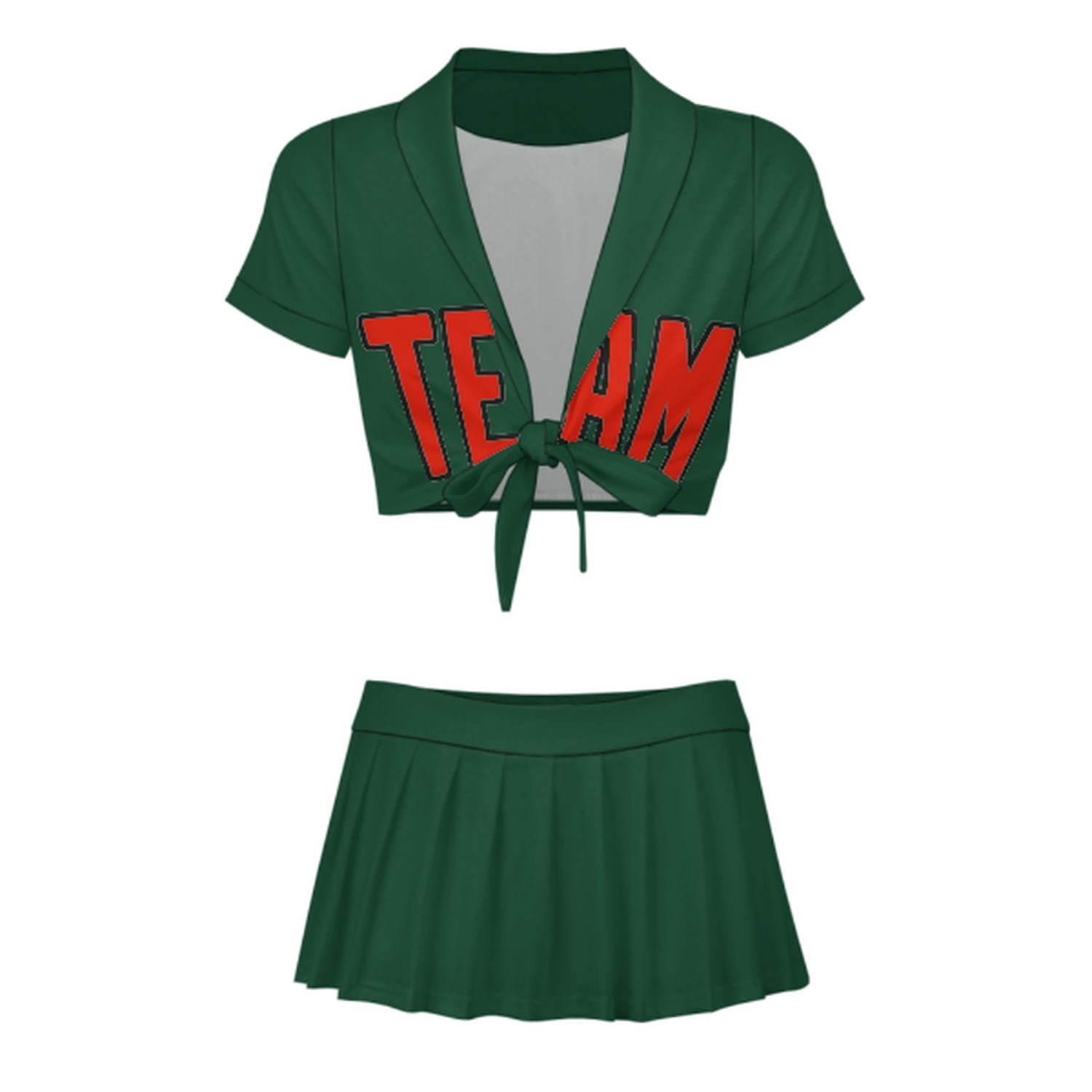 Maßgeschneidertes Moosgrün Orangerot Cheerleader Outfit Set