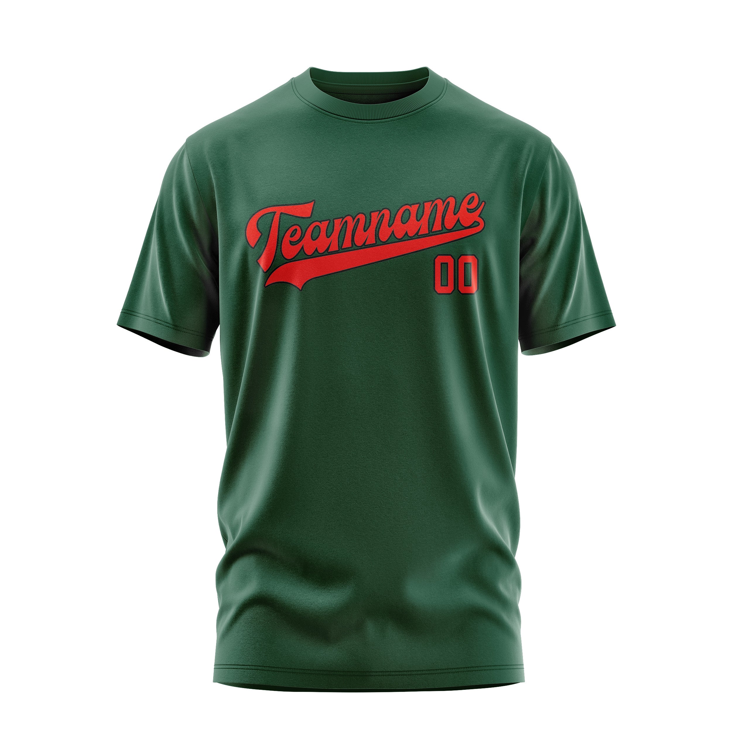 Maßgeschneidertes Moosgrün Orangerot T-Shirt