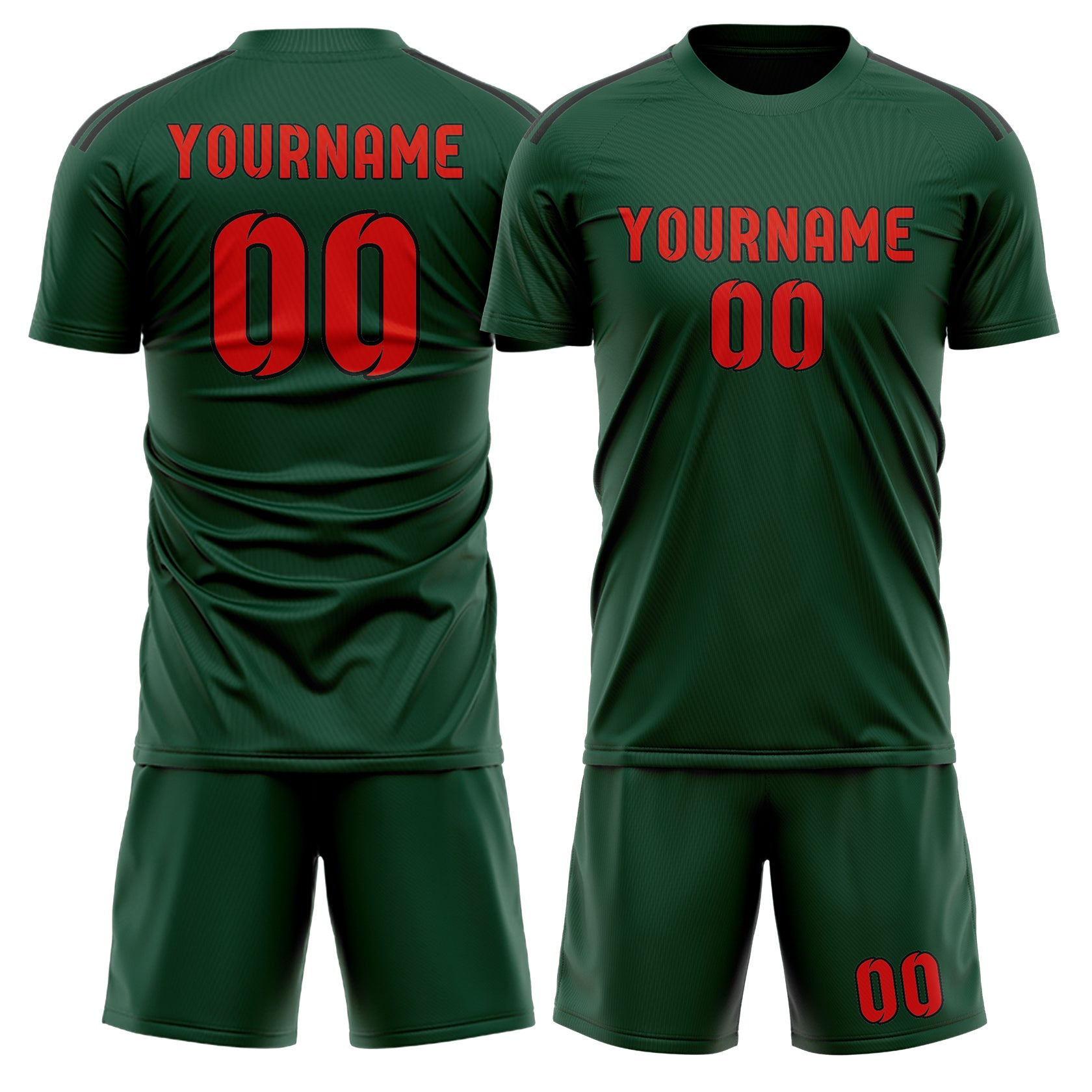 Set di maglie da football professionali personalizzate color verde muschio arancione e rosso