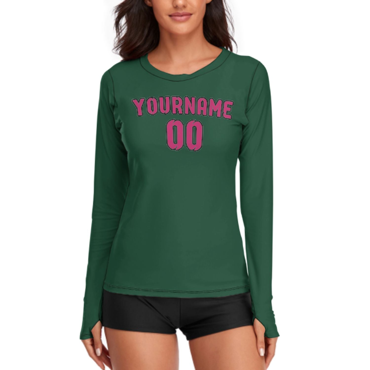 Maßgeschneidertes Moosgrün Rosarot Damen Langarmshirt