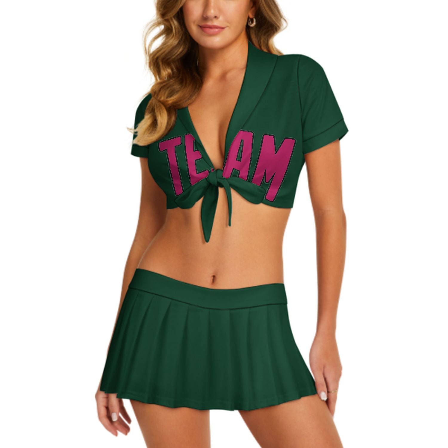 Completo da cheerleader rosa e verde muschio personalizzato