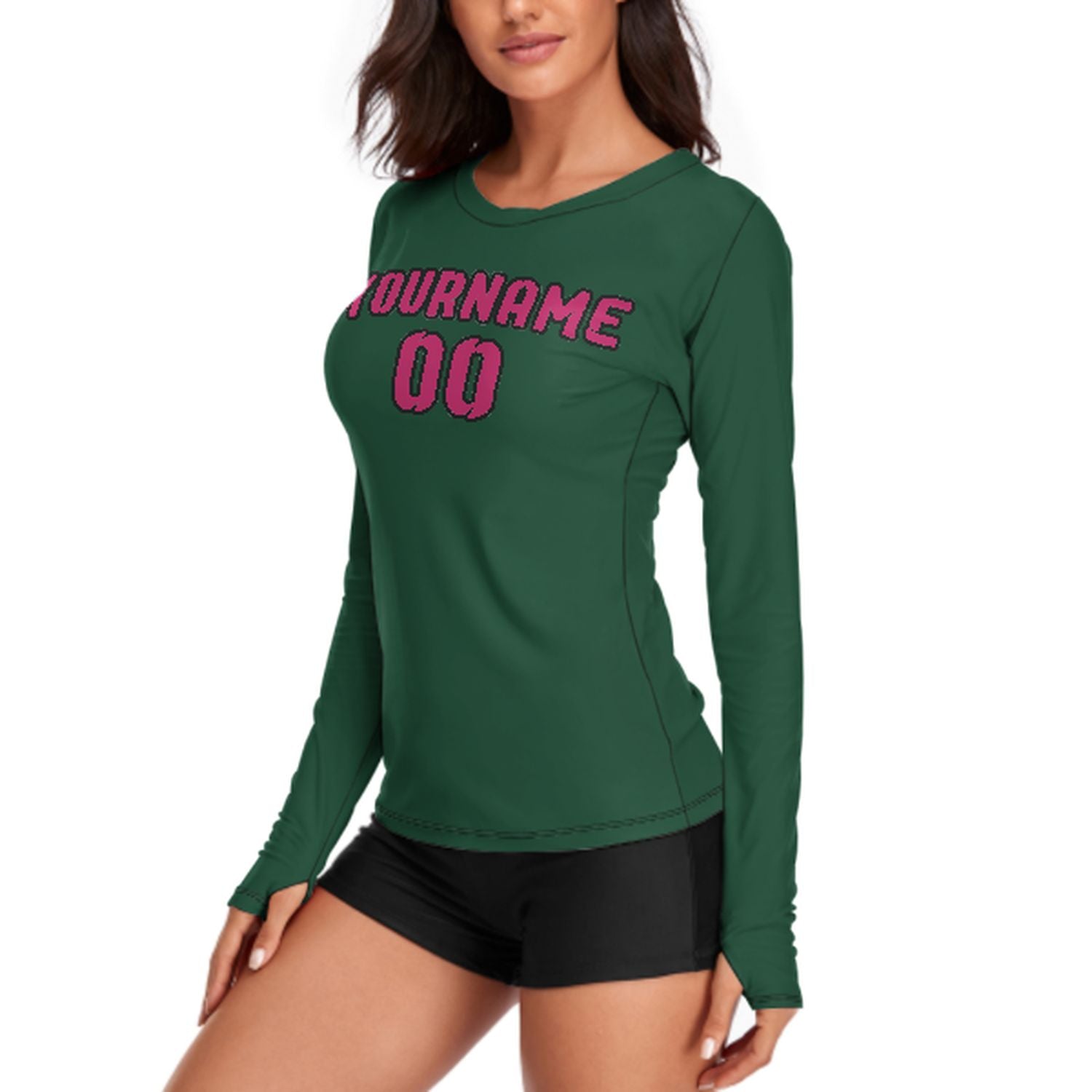 Maßgeschneidertes Moosgrün Rosarot Damen Langarmshirt