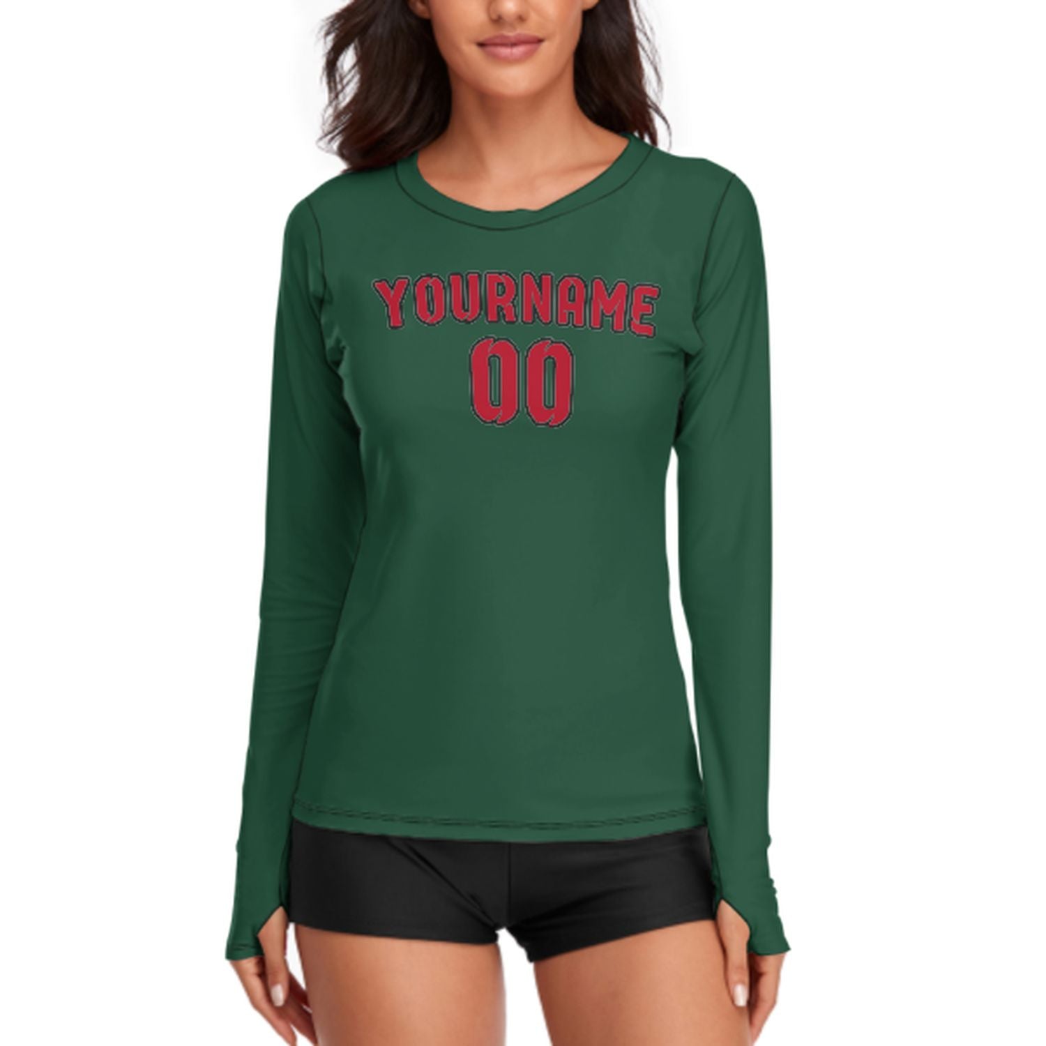 Maßgeschneidertes Moosgrün Rot Damen Langarmshirt